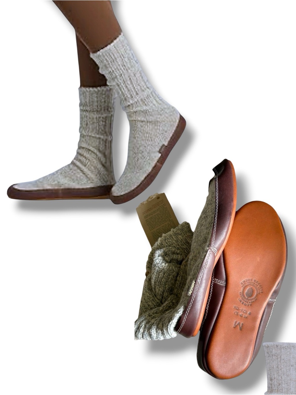 Acorn THE ORIGINAL SLIPPER SOCK Knit Brown Leather Suede Sole Gender Neutral